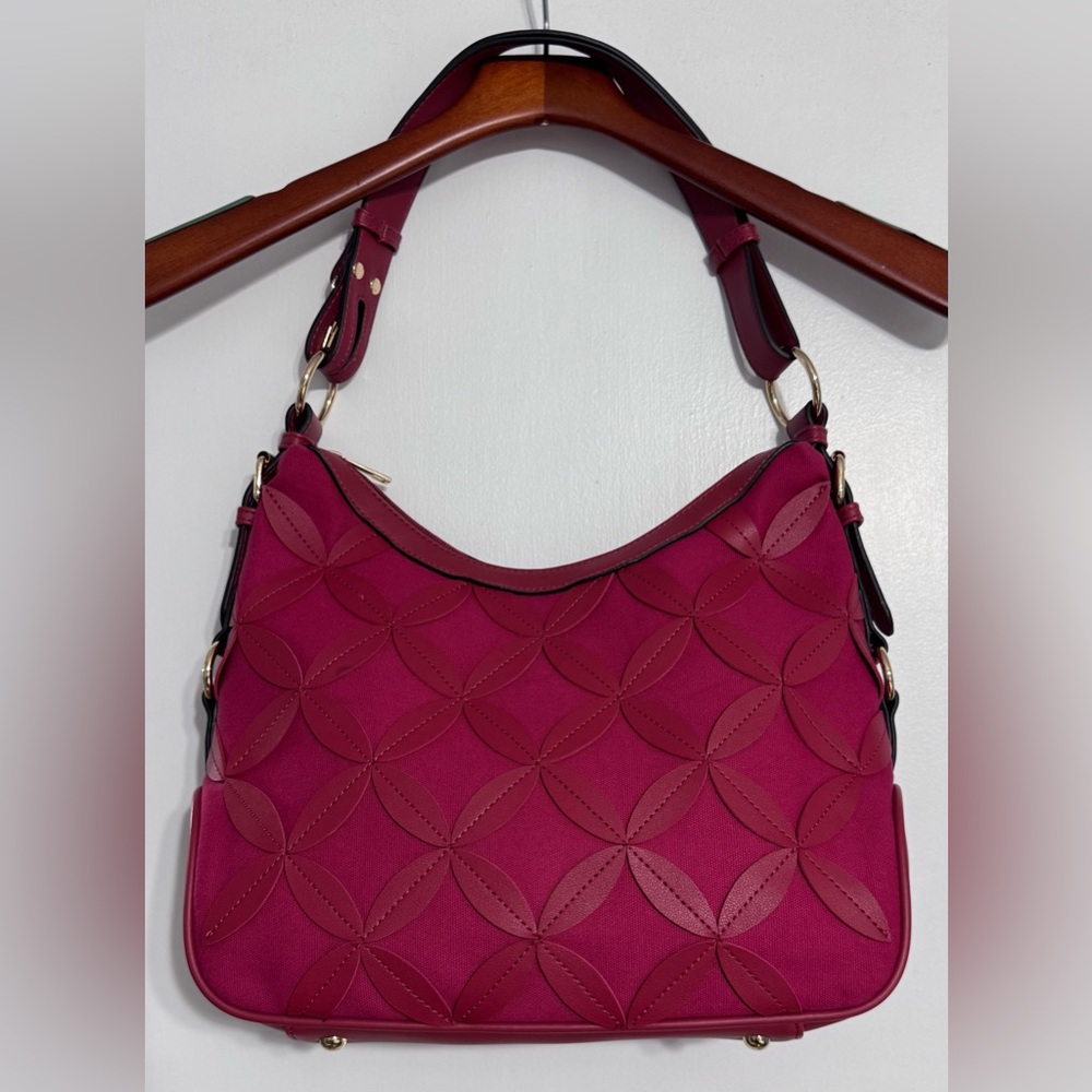 Mellow World Vegan Leather Scalloped Petal Overlay Shoulder Bag in Magenta